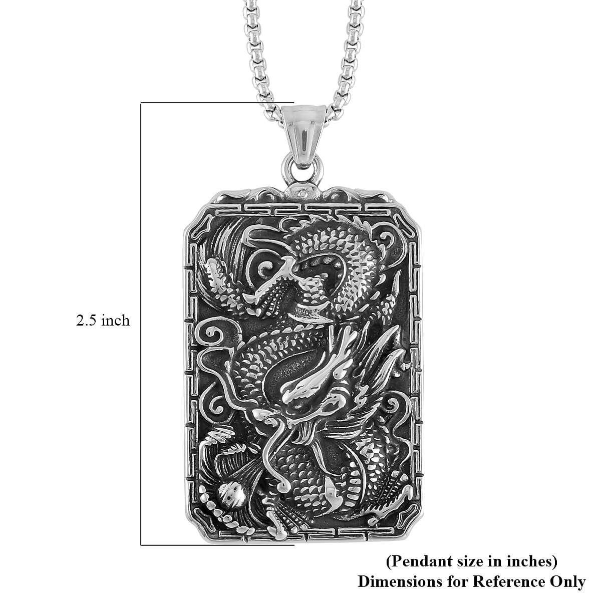 Dragon Pendant Necklace 24 Inches in Stainless Steel image number 5