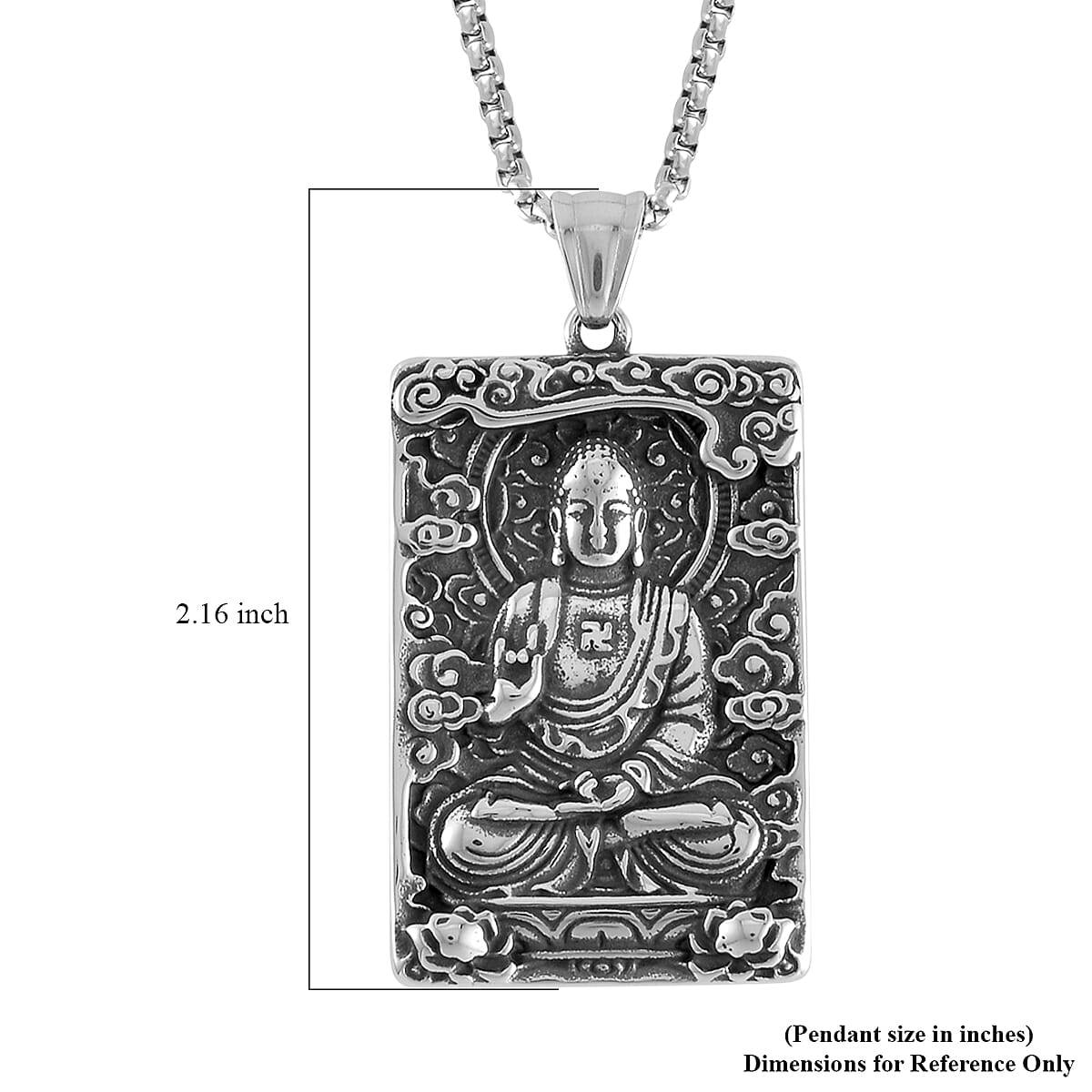 Gautam Buddha Pendant Necklace 24 Inches in Stainless Steel