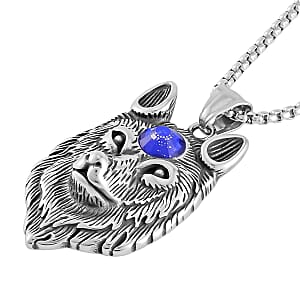 Blue Austrian Crystal Lion Pendant Necklace (24 Inches) in Stainless Steel