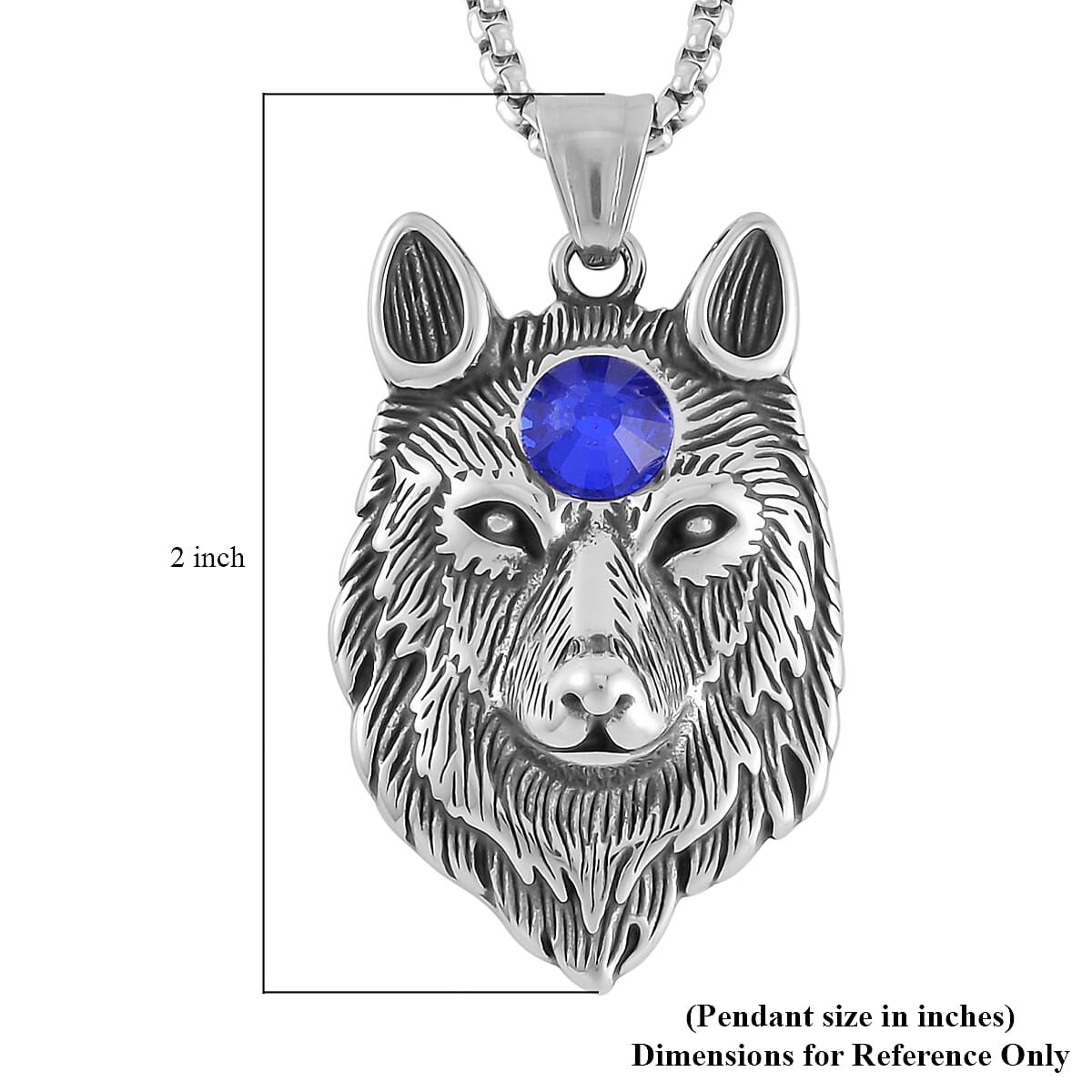 Blue Austrian Crystal Lion Pendant Necklace (24 Inches) in Stainless Steel image number 4