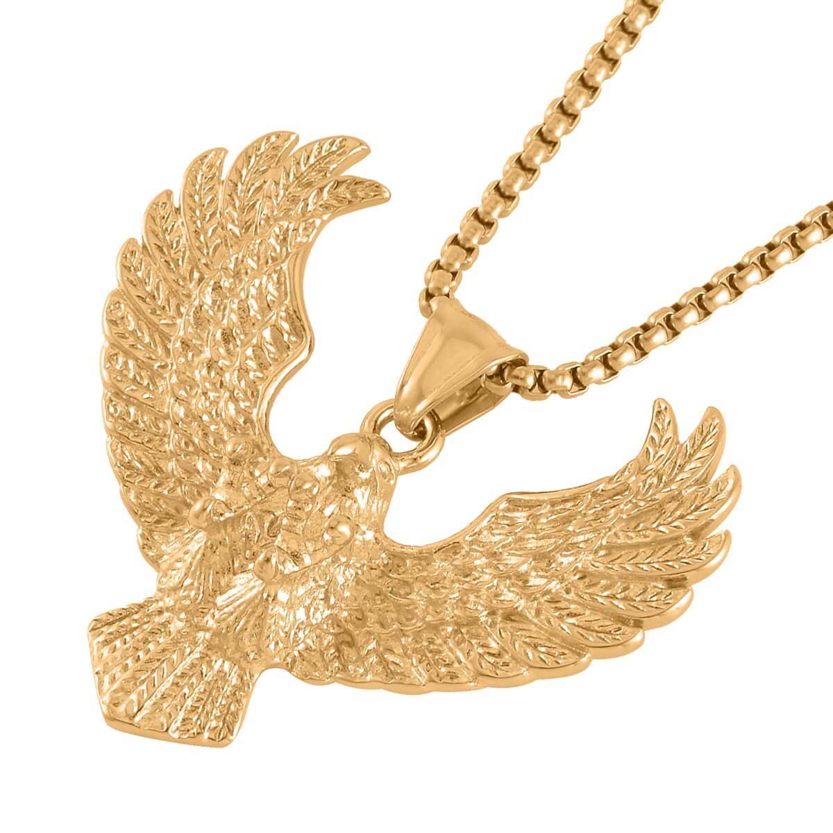 Eagle Pendant Necklace 24 Inches in ION Plated YG Stainless Steel image number 2