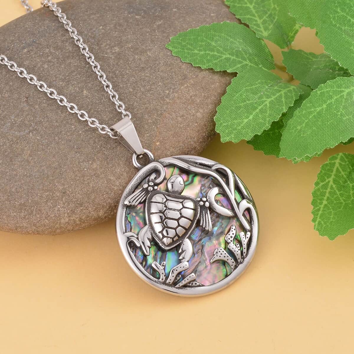 Buy Abalone Shell Turtle Pendant Necklace (20 Inches) in Stainless ...