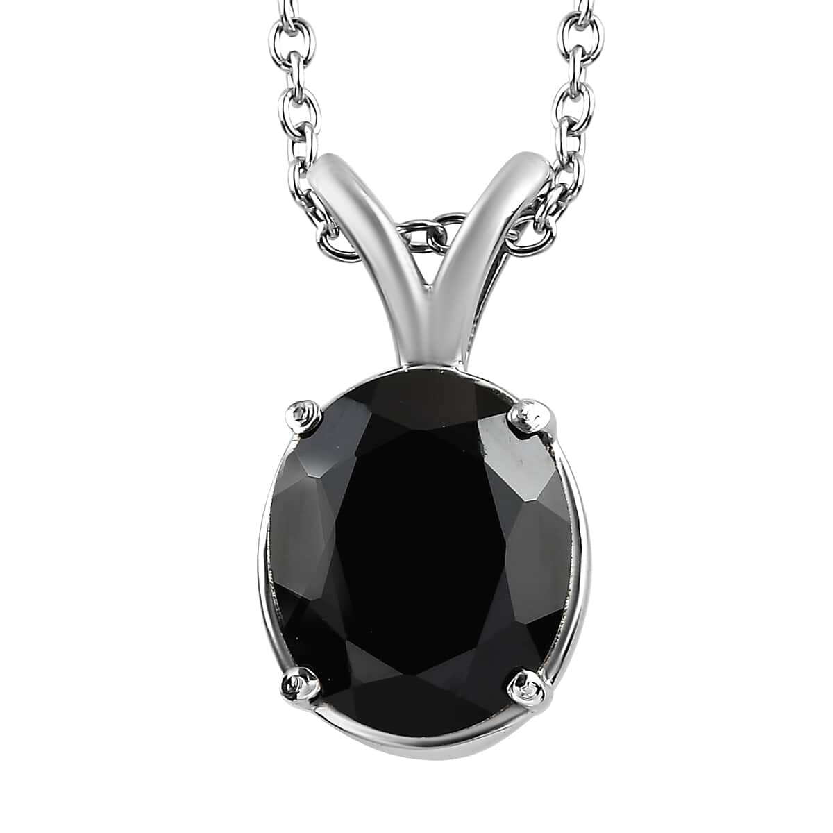 Thai Black Spinel 5.85 ctw Solitaire Pendant Necklace in Stainless Steel 20 Inches, Tarnish-Free, Waterproof, Sweat Proof Jewelry image number 0