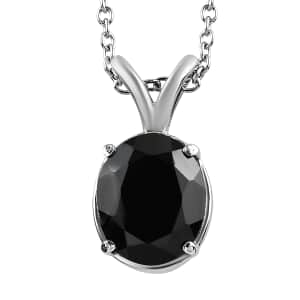 Thai Black Spinel 5.85 ctw Solitaire Pendant Necklace in Stainless Steel 20 Inches, Tarnish-Free, Waterproof, Sweat Proof Jewelry