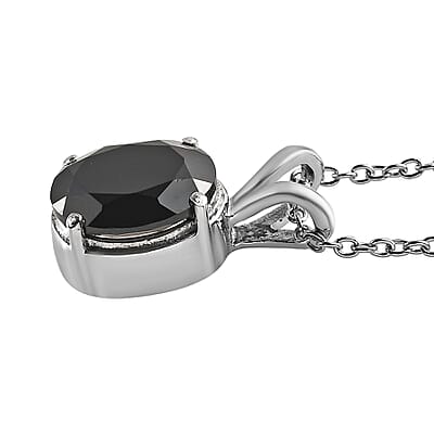 Thai Black Spinel 5.85 ctw Solitaire Pendant Necklace in Stainless Steel 20 Inches, Tarnish-Free, Waterproof, Sweat Proof Jewelry