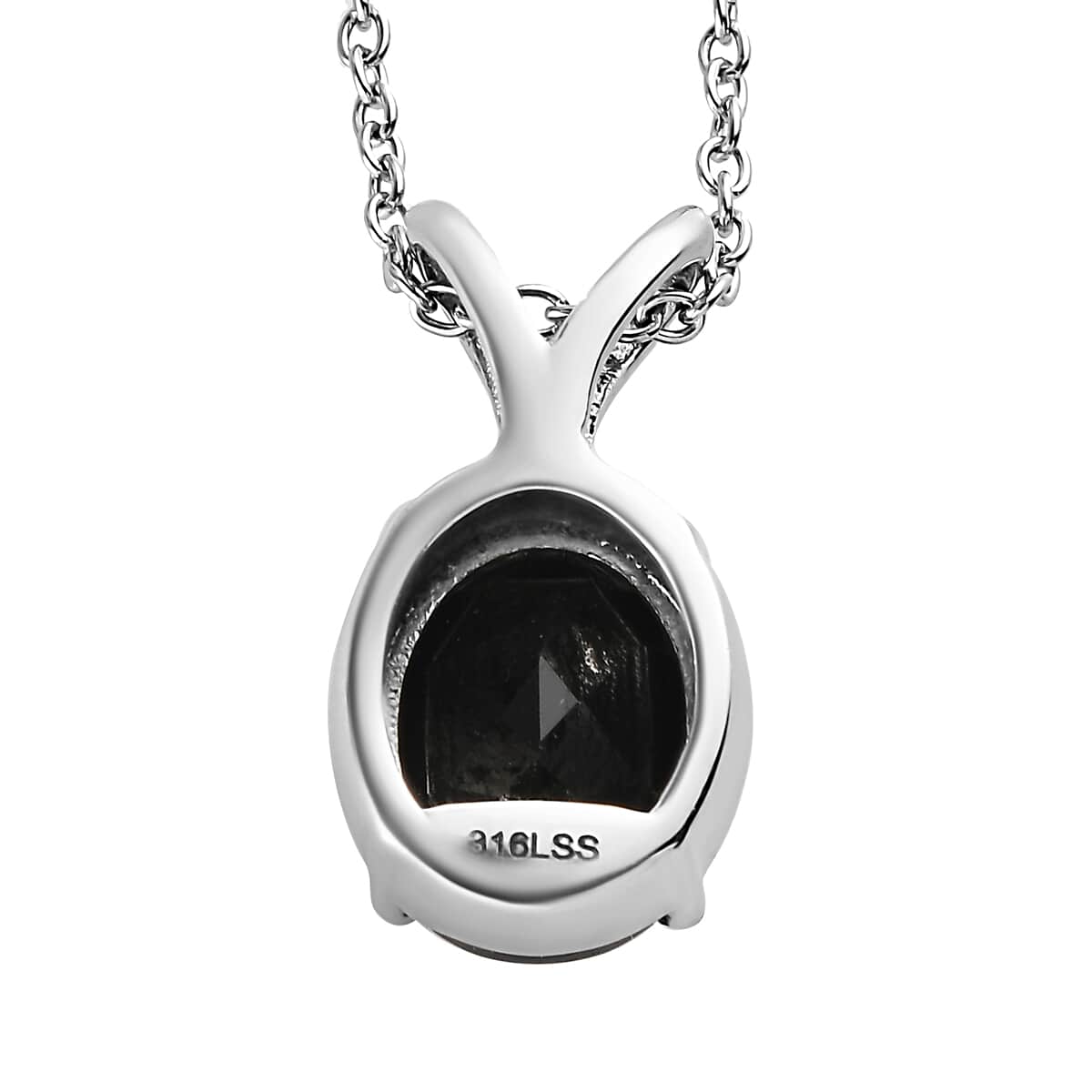 Thai Black Spinel 5.85 ctw Solitaire Pendant Necklace in Stainless Steel 20 Inches, Tarnish-Free, Waterproof, Sweat Proof Jewelry image number 4