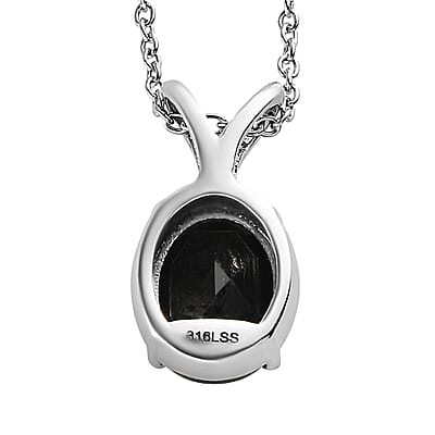 Thai Black Spinel 5.85 ctw Solitaire Pendant Necklace in Stainless Steel 20 Inches, Tarnish-Free, Waterproof, Sweat Proof Jewelry