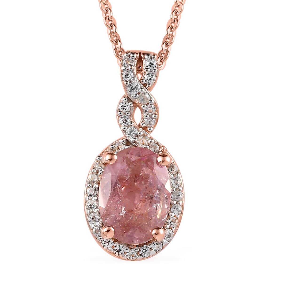 Morro Redondo Pink Tourmaline and Natural White Zircon Pendant Necklace 20 Inches in Vermeil Rose Gold Over Sterling Silver 1.40 ctw image number 0