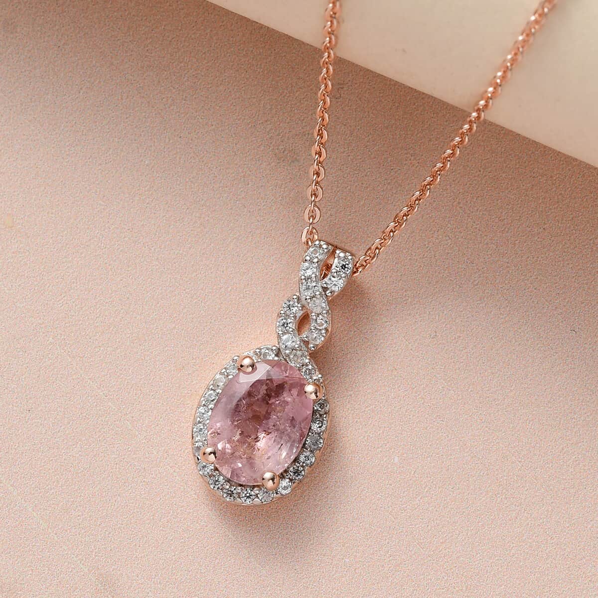 Morro Redondo Pink Tourmaline and Natural White Zircon Pendant Necklace 20 Inches in Vermeil Rose Gold Over Sterling Silver 1.40 ctw image number 1