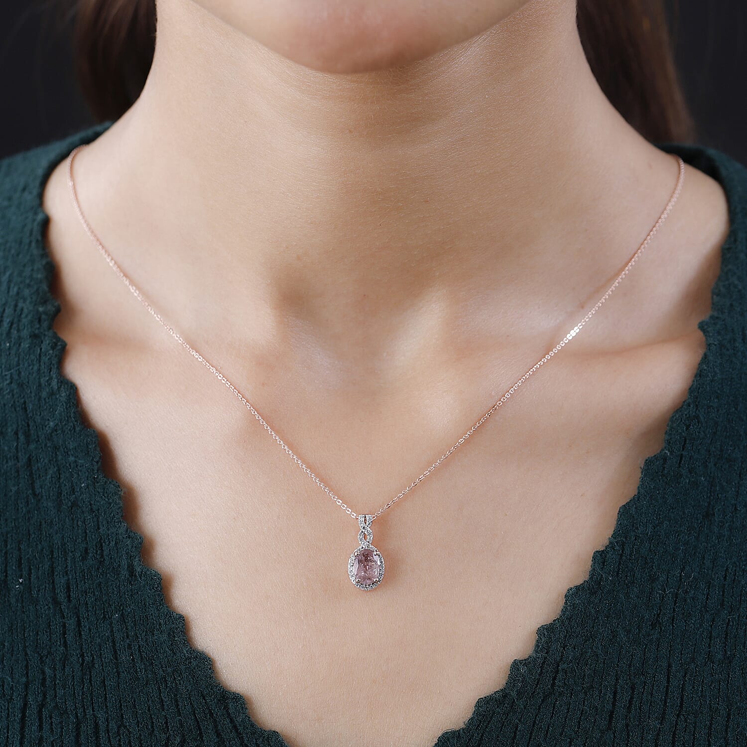 Morro Redondo Pink Tourmaline and White Zircon Pendant Necklace 20 Inches in Vermeil Rose Gold Over Sterling Silver 1.40 ctw