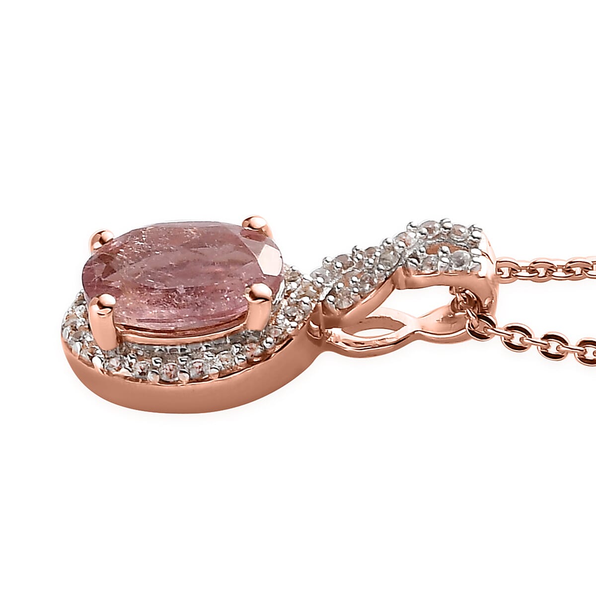 Morro Redondo Pink Tourmaline and White Zircon Pendant Necklace 20 Inches in Vermeil Rose Gold Over Sterling Silver 1.40 ctw