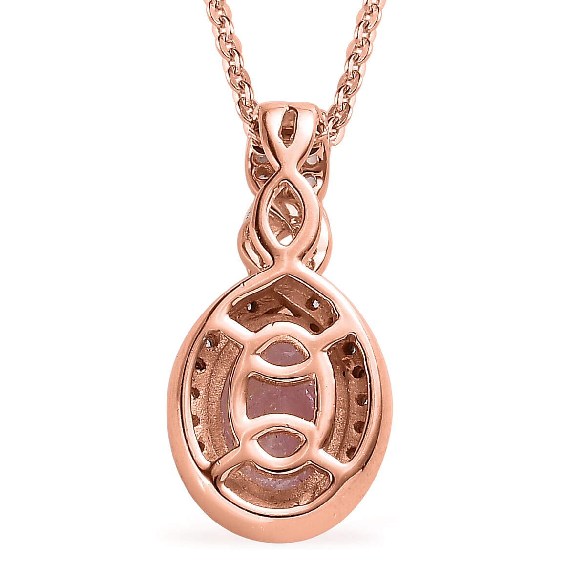 Morro Redondo Pink Tourmaline and White Zircon Pendant Necklace 20 Inches in Vermeil Rose Gold Over Sterling Silver 1.40 ctw