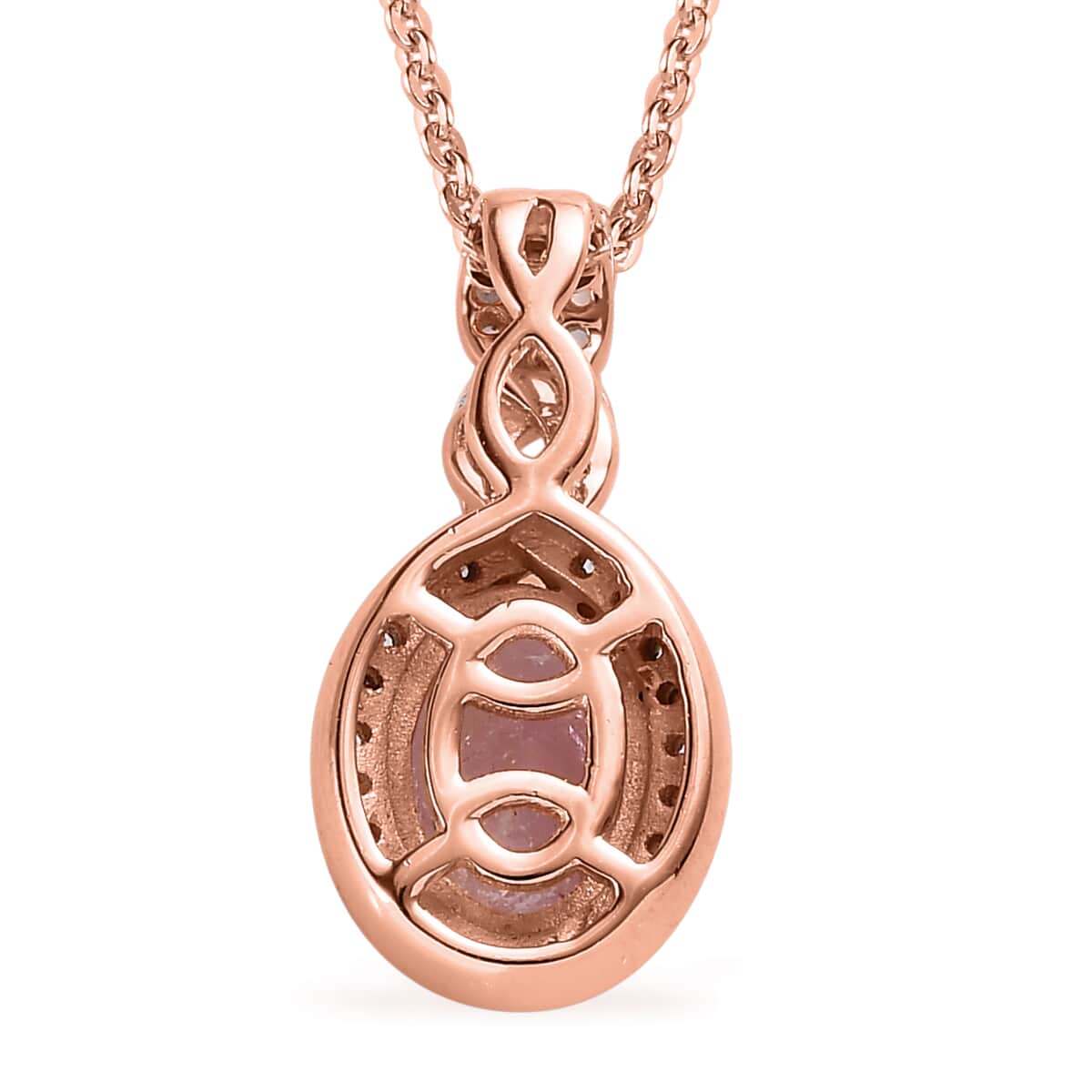 Morro Redondo Pink Tourmaline and Natural White Zircon Pendant Necklace 20 Inches in Vermeil Rose Gold Over Sterling Silver 1.40 ctw image number 4