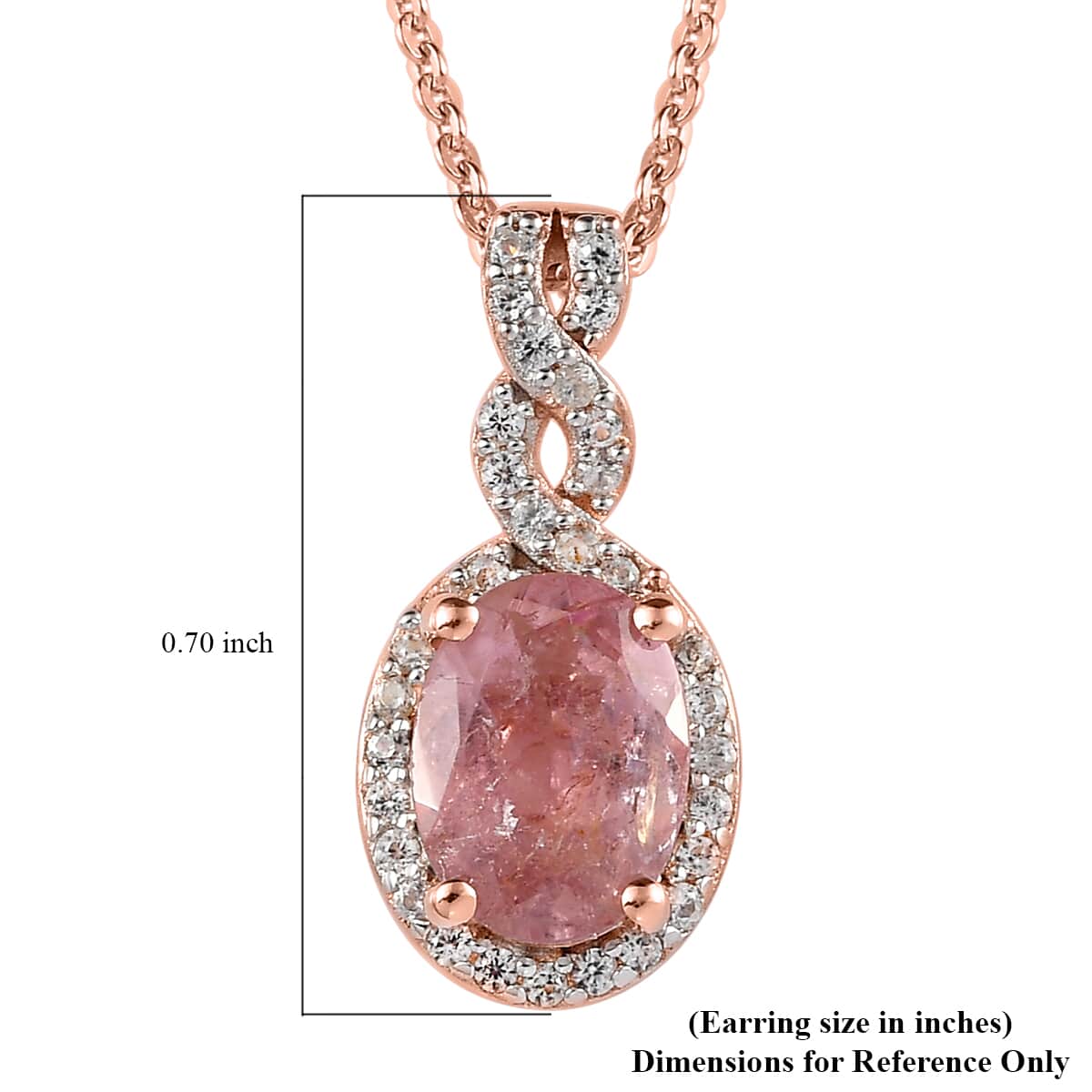 Morro Redondo Pink Tourmaline and Natural White Zircon Pendant Necklace 20 Inches in Vermeil Rose Gold Over Sterling Silver 1.40 ctw image number 6