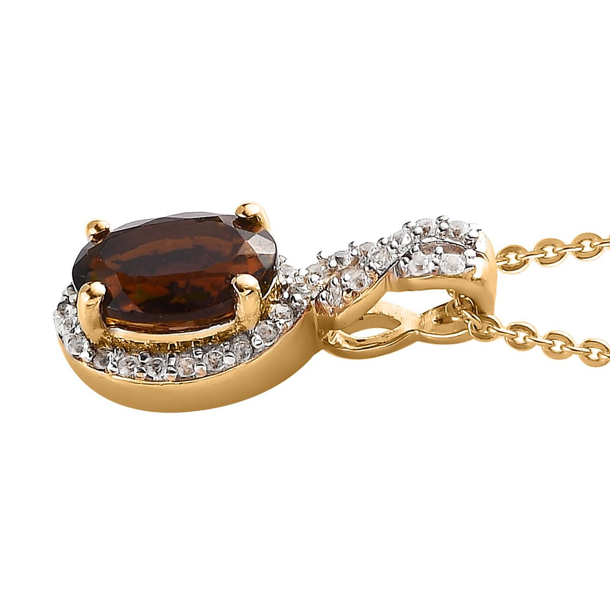 Tanzanian Golden Tourmaline and White Zircon Halo Pendant Necklace 20 Inches in Vermeil Yellow Gold Over Sterling Silver 1.40 ctw image number 3