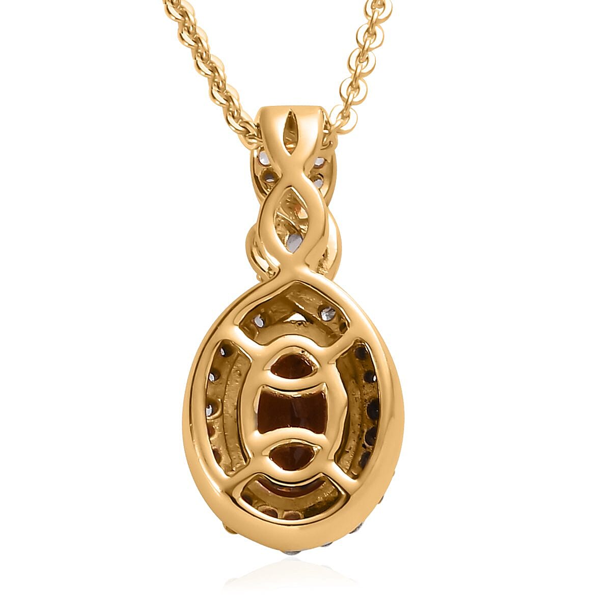 Tanzanian Golden Tourmaline and White Zircon Halo Pendant Necklace 20 Inches in Vermeil Yellow Gold Over Sterling Silver 1.40 ctw image number 4