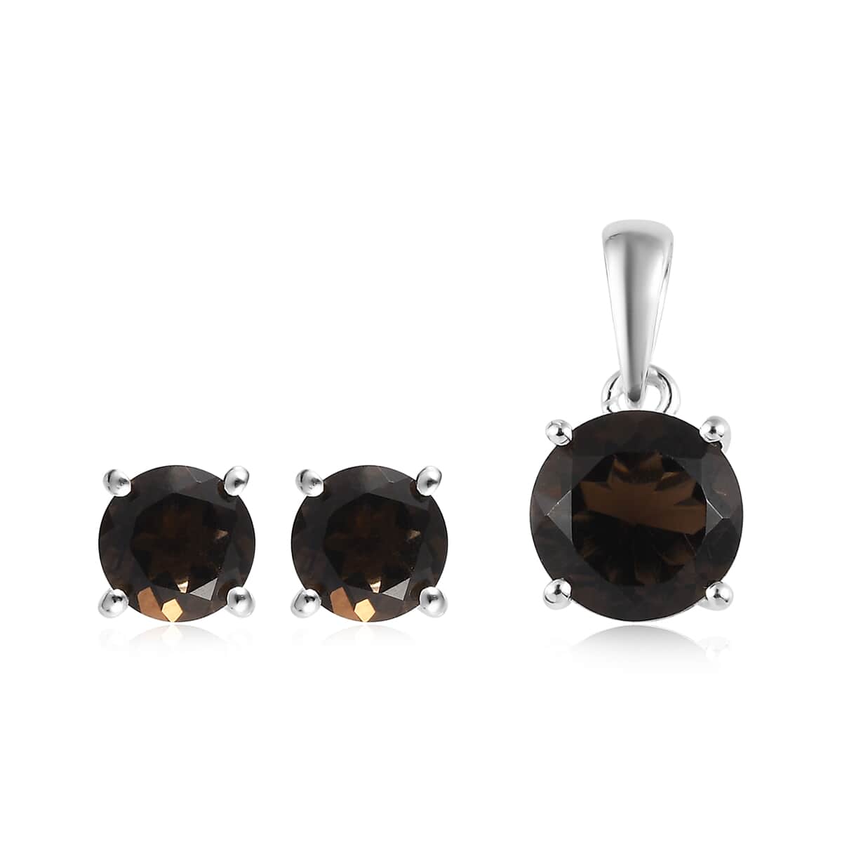 Brazilian Smoky Quartz Solitaire Stud Earrings and Pendant in Sterling Silver 3.15 ctw image number 0