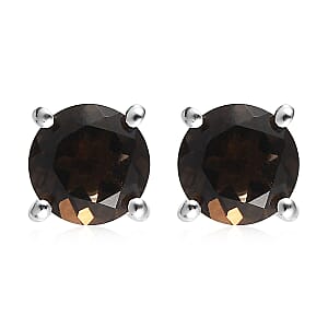 Brazilian Smoky Quartz Solitaire Stud Earrings and Pendant in Sterling Silver 3.15 ctw