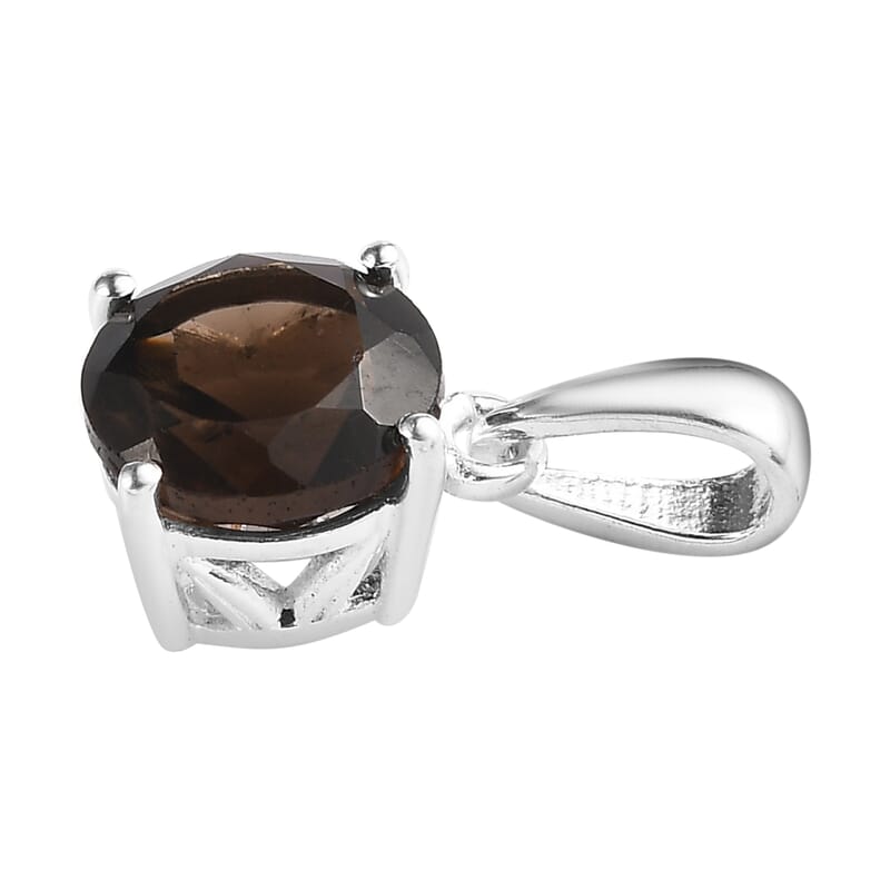 Brazilian Smoky Quartz Solitaire Stud Earrings and Pendant in Sterling Silver 3.15 ctw