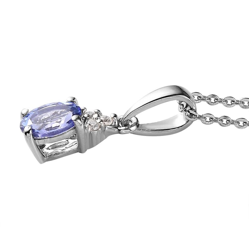 AAA Tanzanite and Moissanite Ring (Size 5.0) and Pendant Necklace 20 Inches in Platinum Over Sterling Silver 1.00 ctw