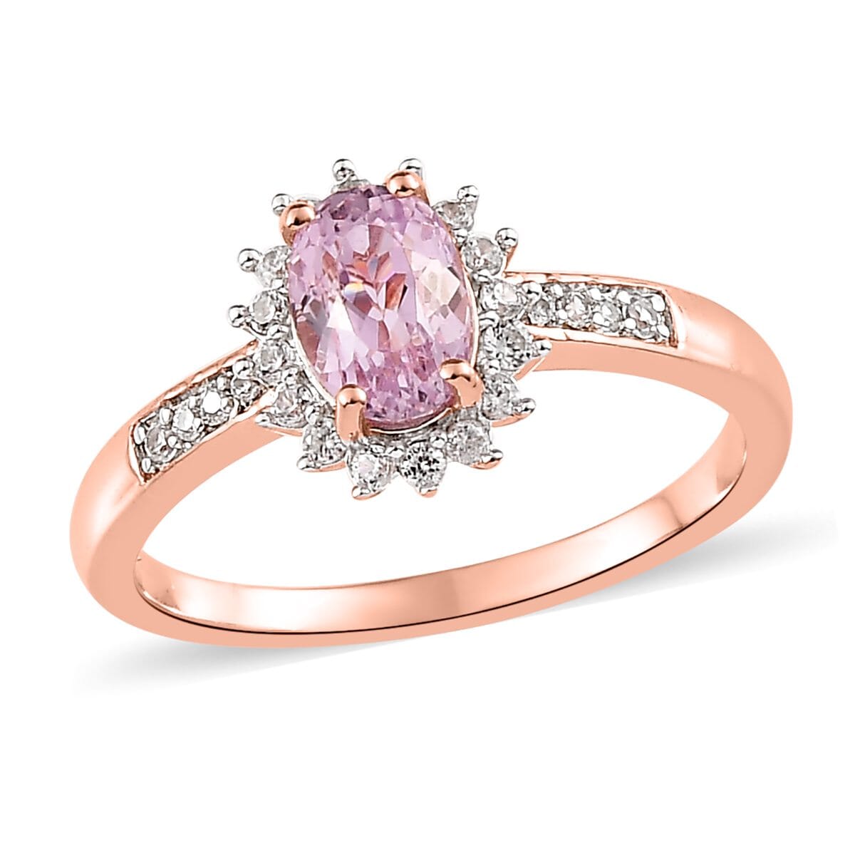 Premium Martha Rocha Kunzite and Natural White Zircon Sunburst Ring and Pendant Necklace 20 Inches in Vermeil Rose Gold Over Sterling Silver 2.90 ctw image number 3