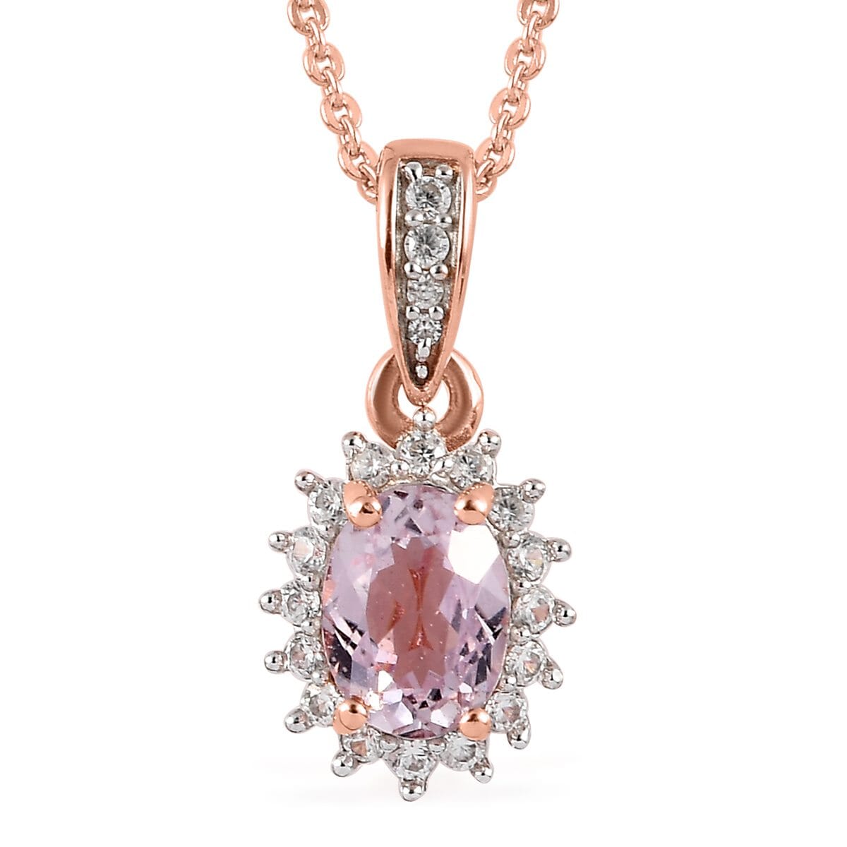Premium Martha Rocha Kunzite and Natural White Zircon Sunburst Ring and Pendant Necklace 20 Inches in Vermeil Rose Gold Over Sterling Silver 2.90 ctw image number 6