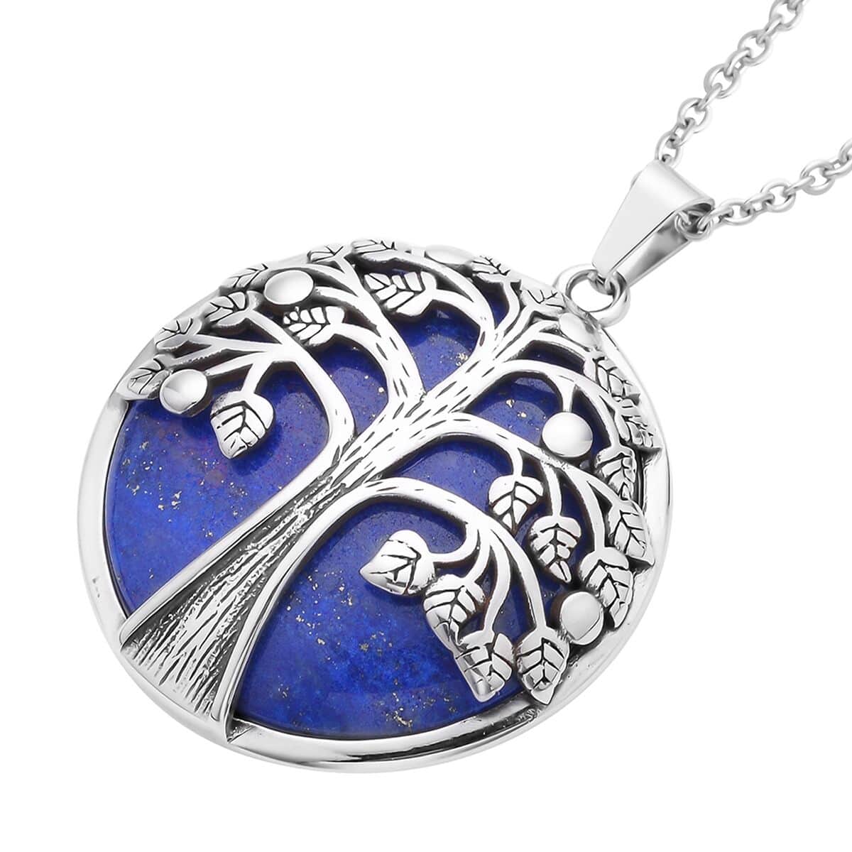 Lapis Lazuli Tree of Life Pendant Necklace (20 Inches) in Stainless Steel image number 3