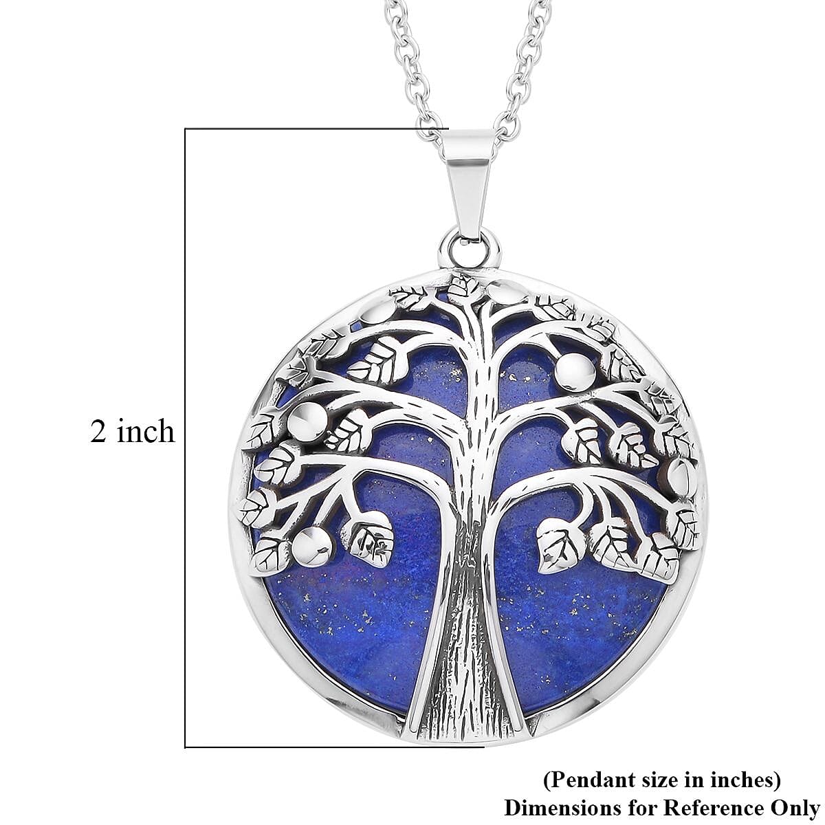Lapis Lazuli Tree of Life Pendant Necklace (20 Inches) in Stainless Steel