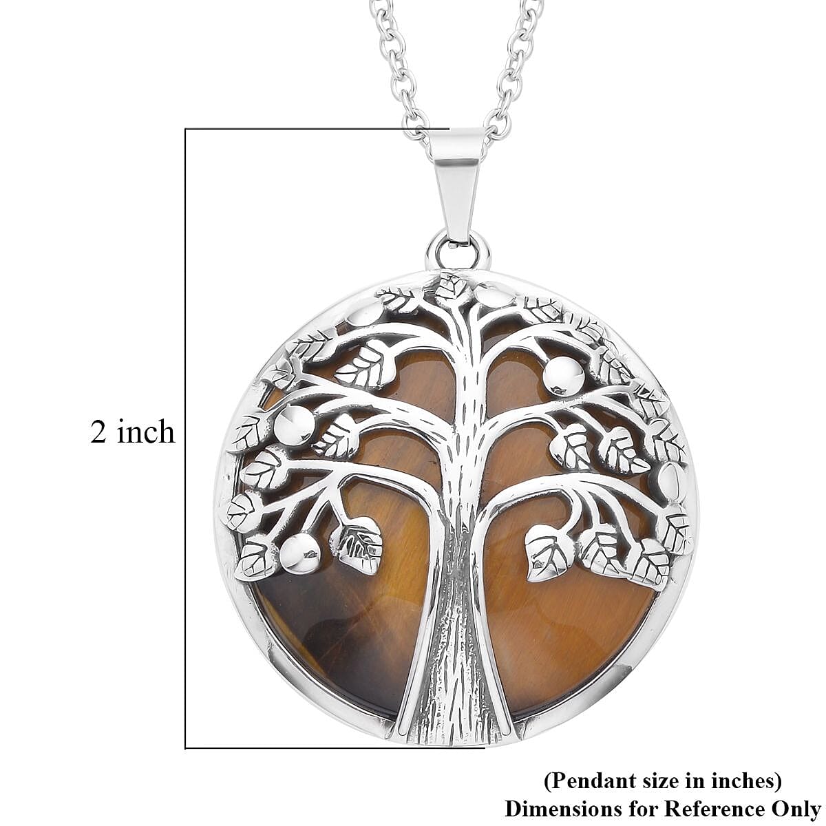 Yellow Tiger's Eye Tree of Life Pendant Necklace 20 Inches in Stainless Steel image number 5