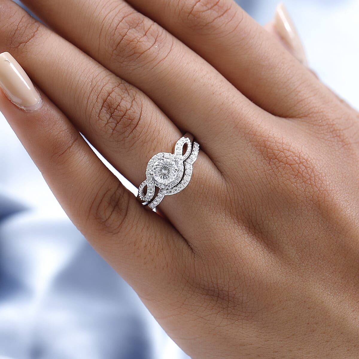 Moissanite Set of 2 Stackable Ring in Platinum Over Sterling Silver 1.15 ctw (Delivery in 5-7 Business Days) image number 2