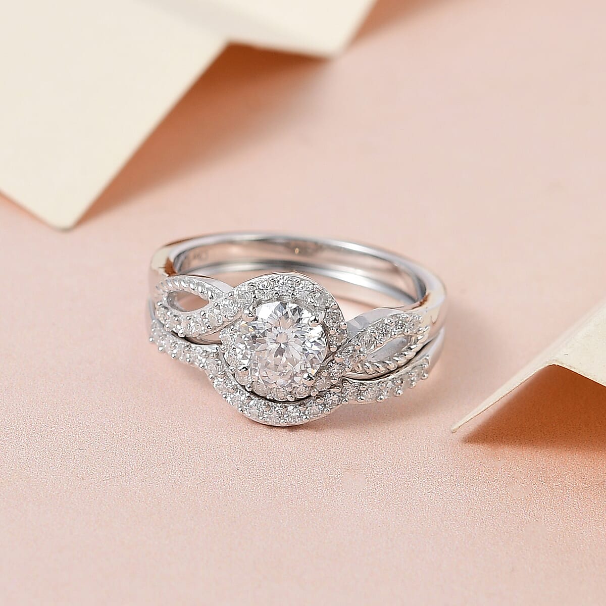 Moissanite Set of 2 Stackable Ring in Platinum Over Sterling Silver (Size 8.0) 1.15 ctw image number 1