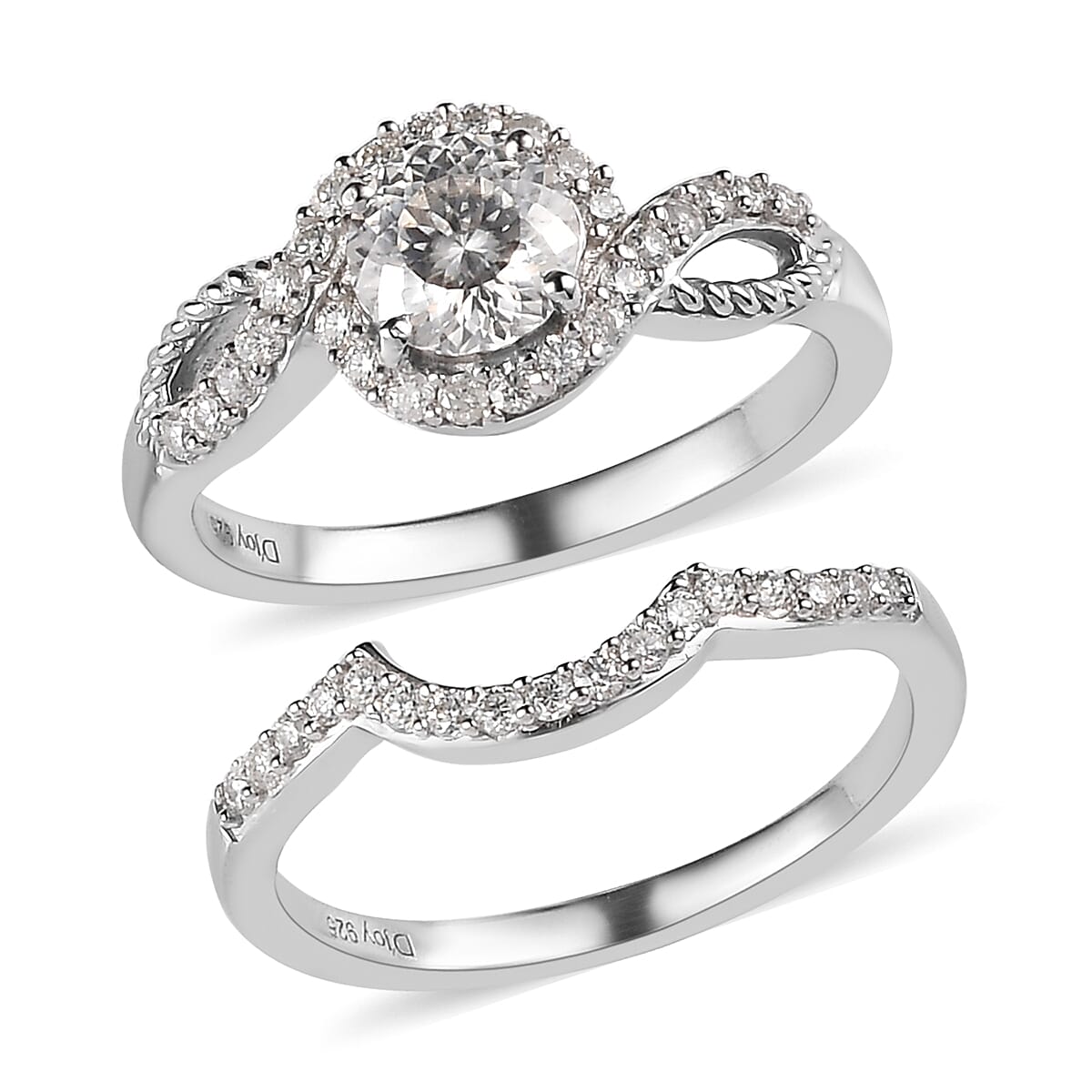 Moissanite Set of 2 Stackable Ring in Platinum Over Sterling Silver (Size 8.0) 1.15 ctw image number 3