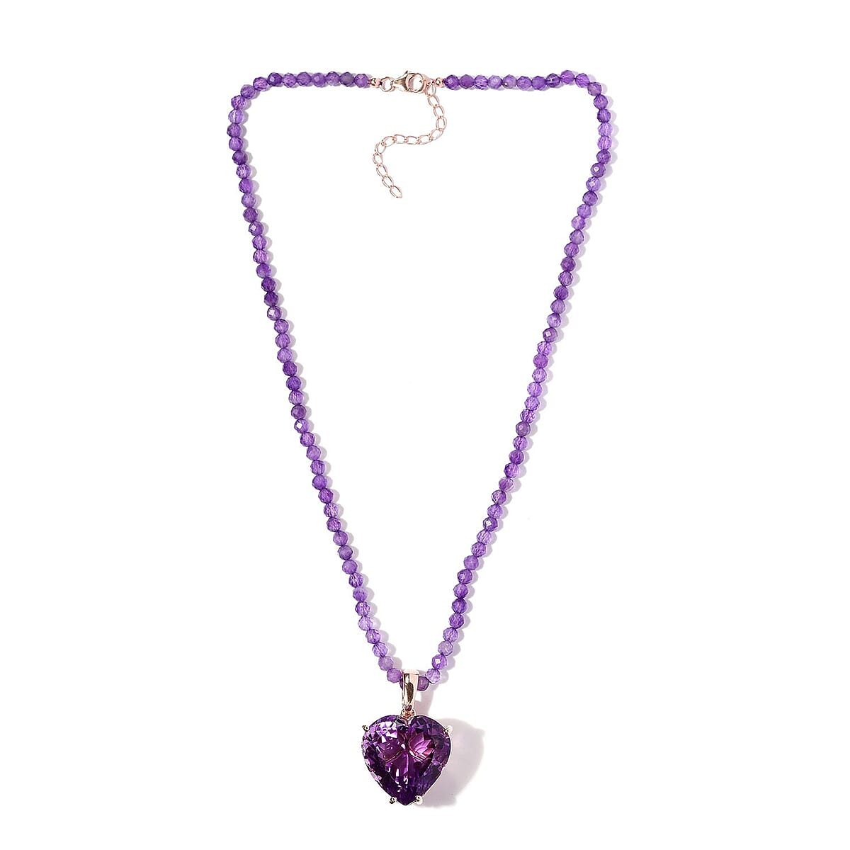 TLV Rose De France Amethyst Heart Pendant with Beaded Necklace (20 Inches) in Vermeil RG Over Sterling Silver 139.20 ctw image number 3