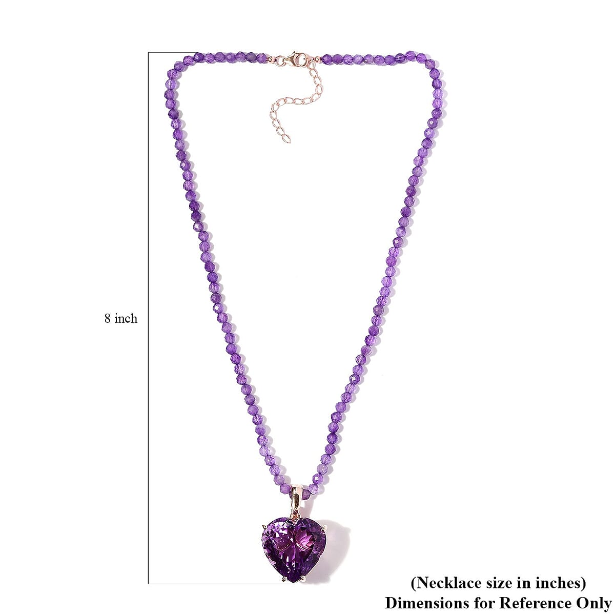 TLV Rose De France Amethyst Heart Pendant with Beaded Necklace (20 Inches) in Vermeil RG Over Sterling Silver 139.20 ctw image number 5