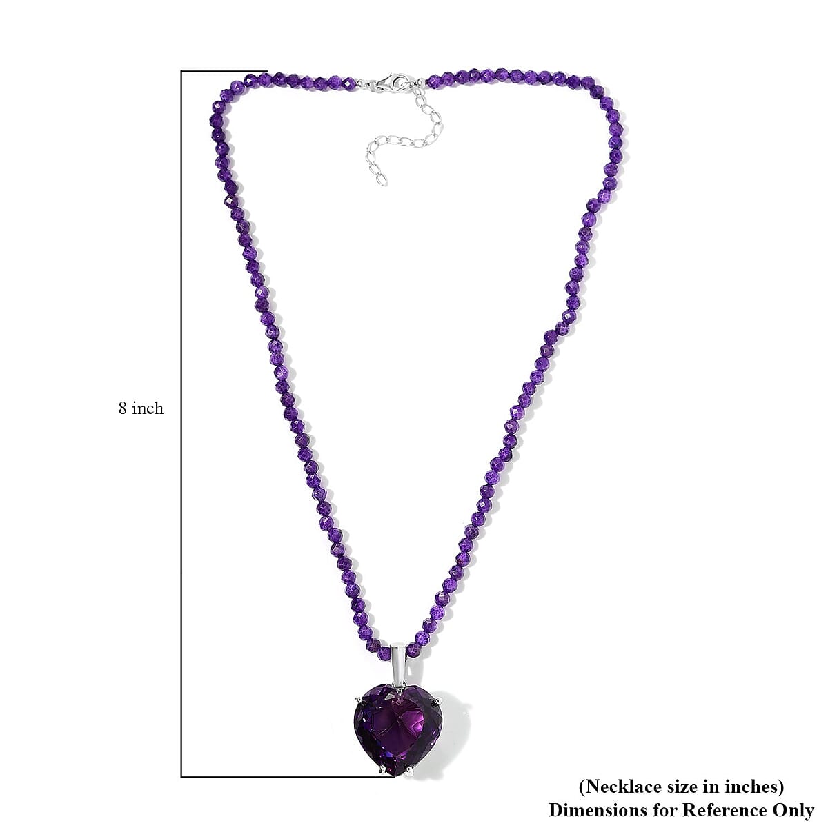 Amethyst Heart Pendant with Beaded Necklace 20 Inches in Platinum Over Sterling Silver 129.50 ctw image number 5