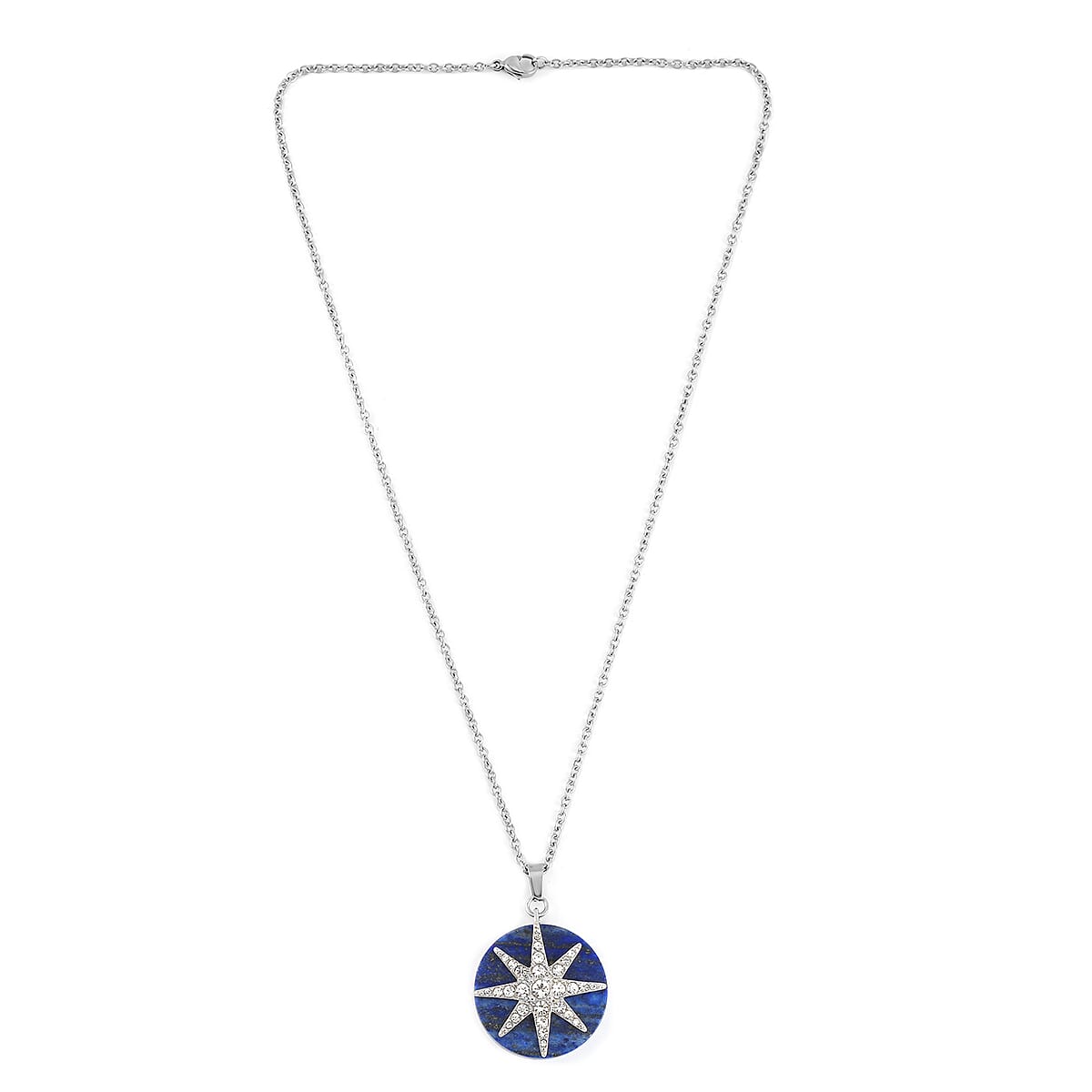 Lapis Lazuli and Austrian Crystal Pendant Necklace 20 Inches in Stainless Steel 10.00 ctw image number 3