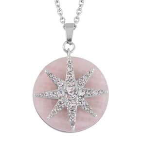 Galilea Rose Quartz and Austrian Crystal Pendant Necklace 20 Inches in Stainless Steel 10.00 ctw