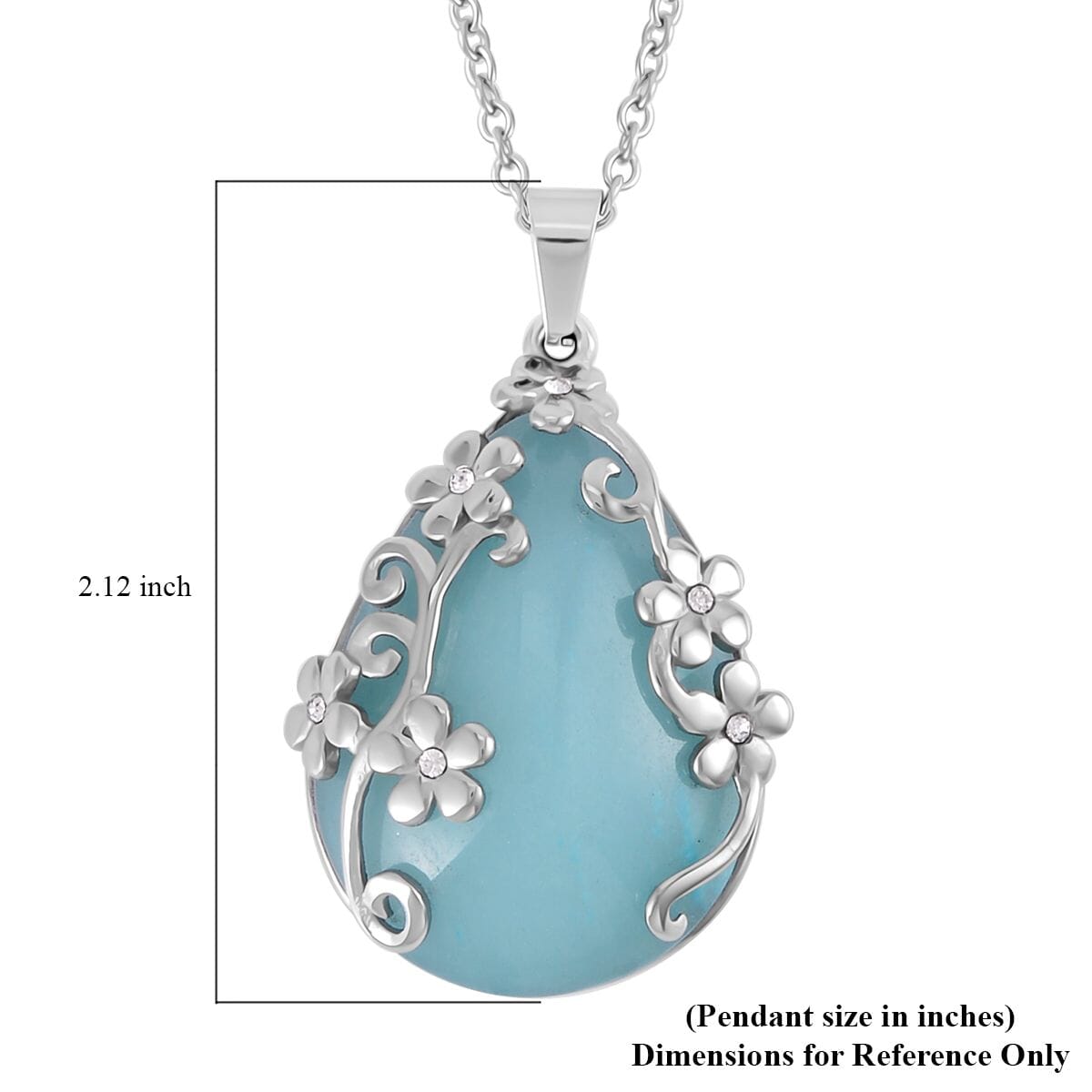 Amazonite and Austrian Crystal Floral Pendant Necklace 20 Inches in Stainless Steel 2.00 ctw image number 5