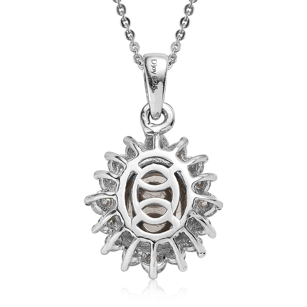 Aurora Moonstone (D) and Moissanite Sunburst Pendant Necklace 20 Inches in Platinum Over Sterling Silver 3.50 ctw image number 4
