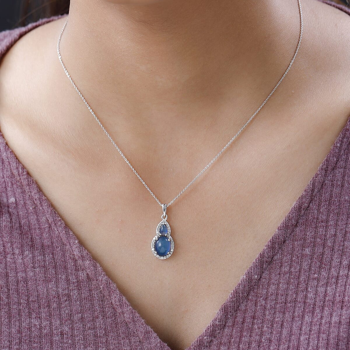 Aurora Moonstone (D) and White Zircon Pendant Necklace 20 Inches in Platinum Over Sterling Silver 4.25 ctw image number 2