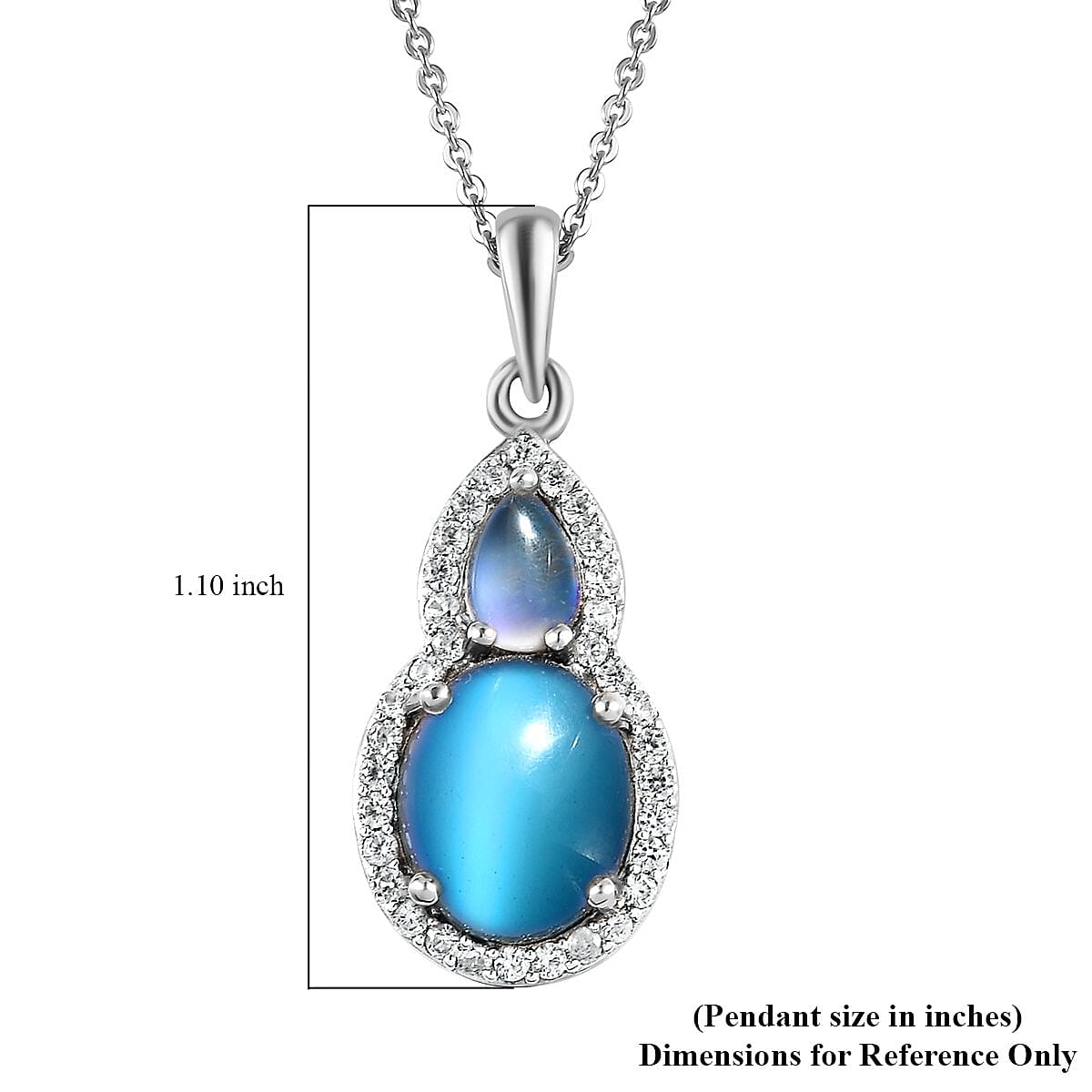 Aurora Moonstone (D) and White Zircon Pendant Necklace 20 Inches in Platinum Over Sterling Silver 4.25 ctw image number 6