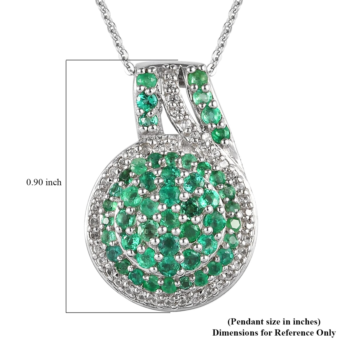 Premium Kagem Zambian Emerald and White Zircon Cluster Pendant Necklace 18 Inches in Platinum Over Sterling Silver 1.60 ctw image number 6