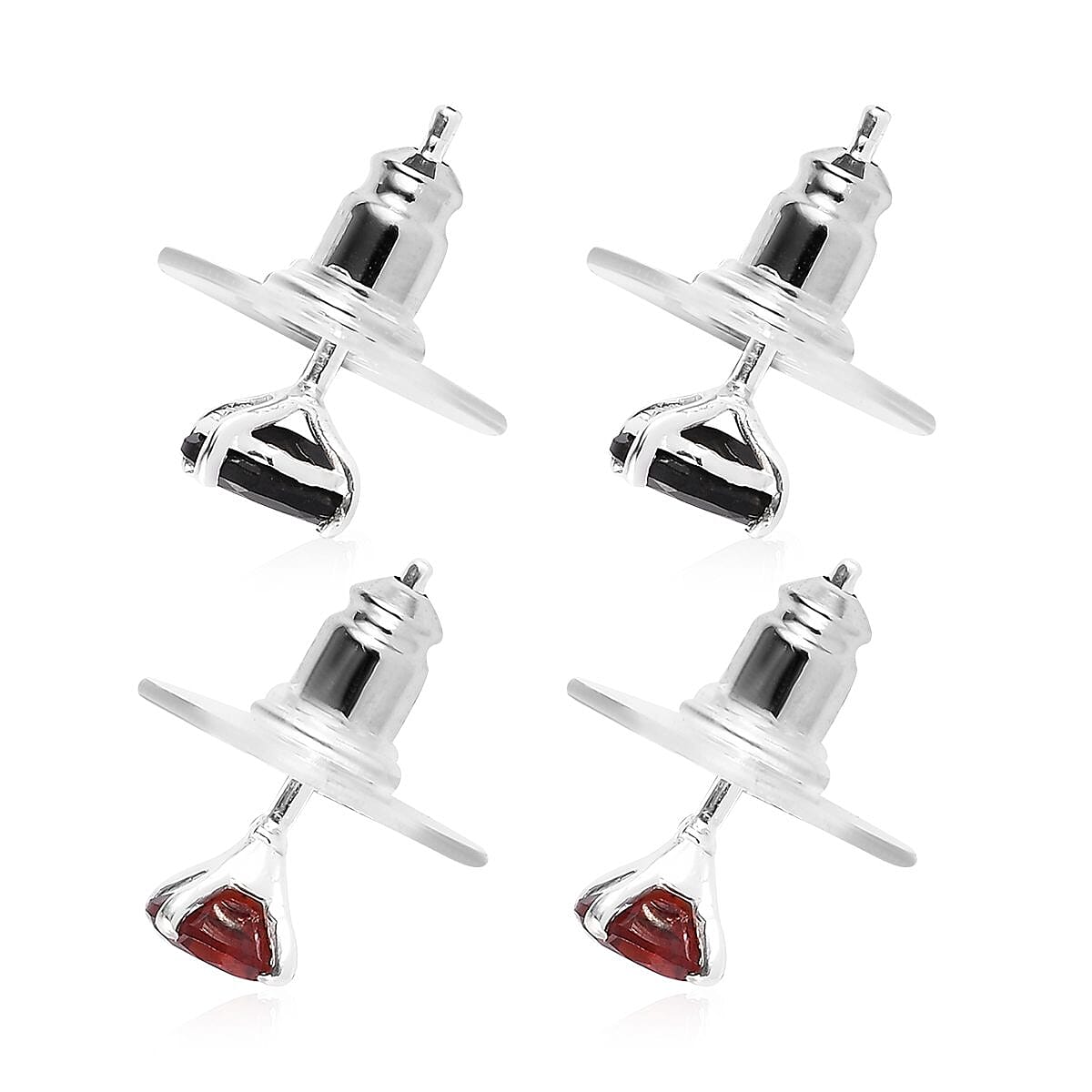 Mozambique Garnet and Australian Black Tourmaline 1.85 ctw Set of 2 Stud Earrings in Sterling Silver