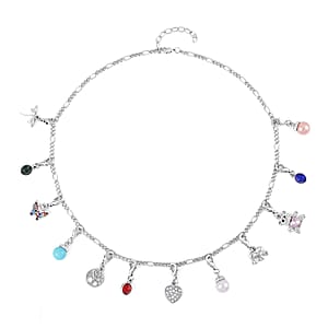 Set of 14, Red, Blue, Green Austrian Crystal and Pink, White, SBT Color Shell Pearl, 1 Necklace (20 Inches), 1 Bracelet, 9 Charms, 3 Silvertone Charms Dragonfly, Elephant & Tree of life