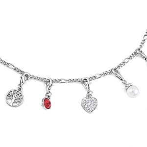 Set of 14, Red, Blue, Green Austrian Crystal and Pink, White, SBT Color Shell Pearl, 1 Necklace (20 Inches), 1 Bracelet, 9 Charms, 3 Silvertone Charms Dragonfly, Elephant & Tree of life