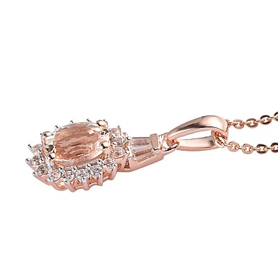 Premium Marropino Morganite and White Zircon Sunburst Pendant Necklace 20 Inches in Vermeil Rose Gold Over Sterling Silver 1.00 ctw
