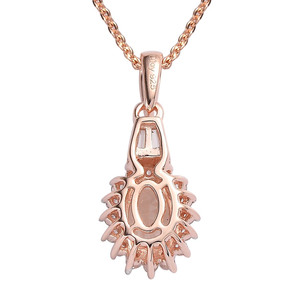 Premium Marropino Morganite and Natural White Zircon Sunburst Pendant Necklace 20 Inches in Vermeil Rose Gold Over Sterling Silver 1.00 ctw image number 4