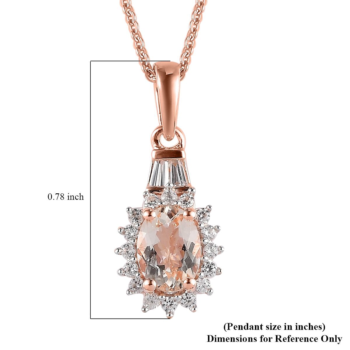 Premium Marropino Morganite and Natural White Zircon Sunburst Pendant Necklace 20 Inches in Vermeil Rose Gold Over Sterling Silver 1.00 ctw image number 6