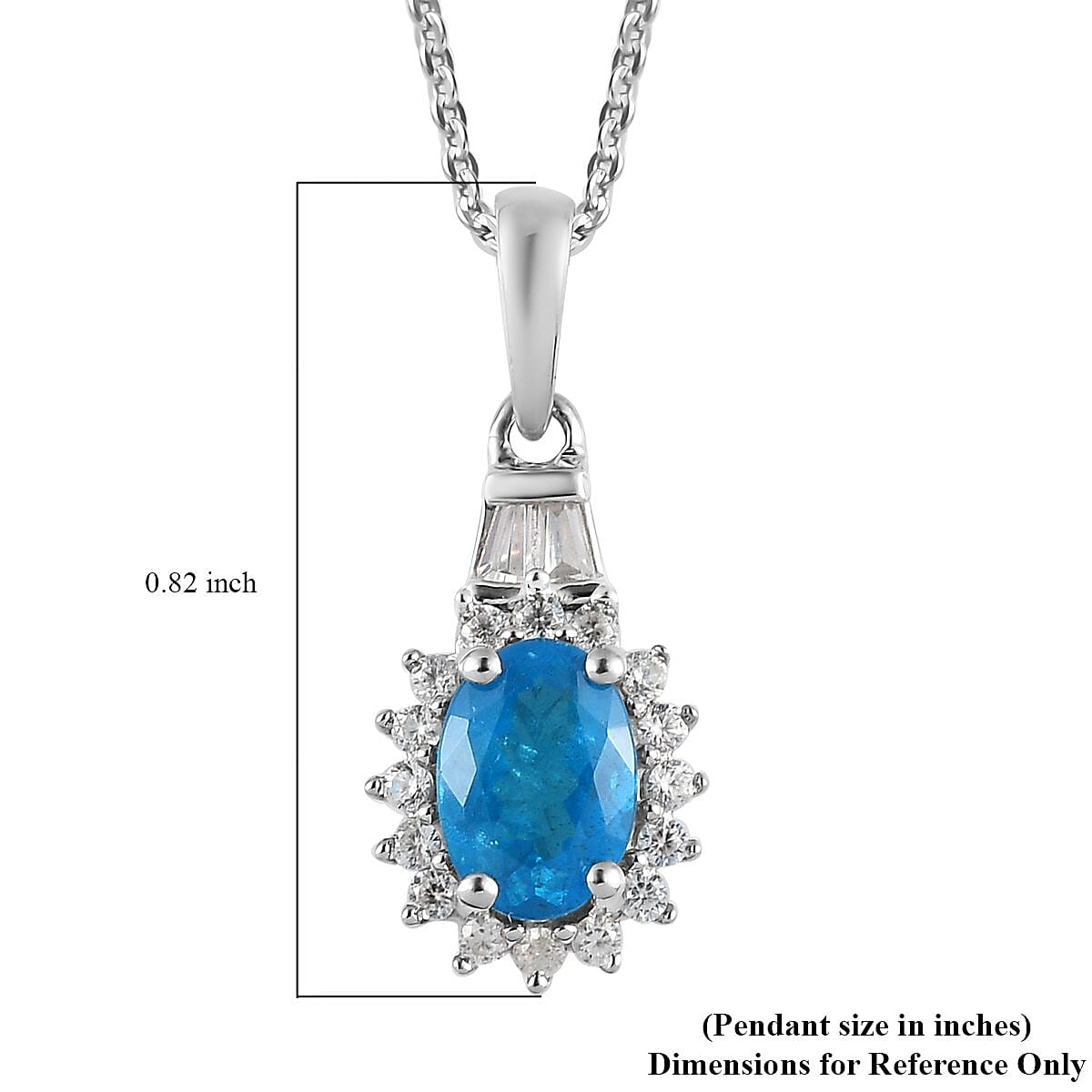 Malgache Neon Apatite and White Zircon Sunburst Pendant Necklace 20 Inches in Platinum Over Sterling Silver 1.10 ctw image number 5