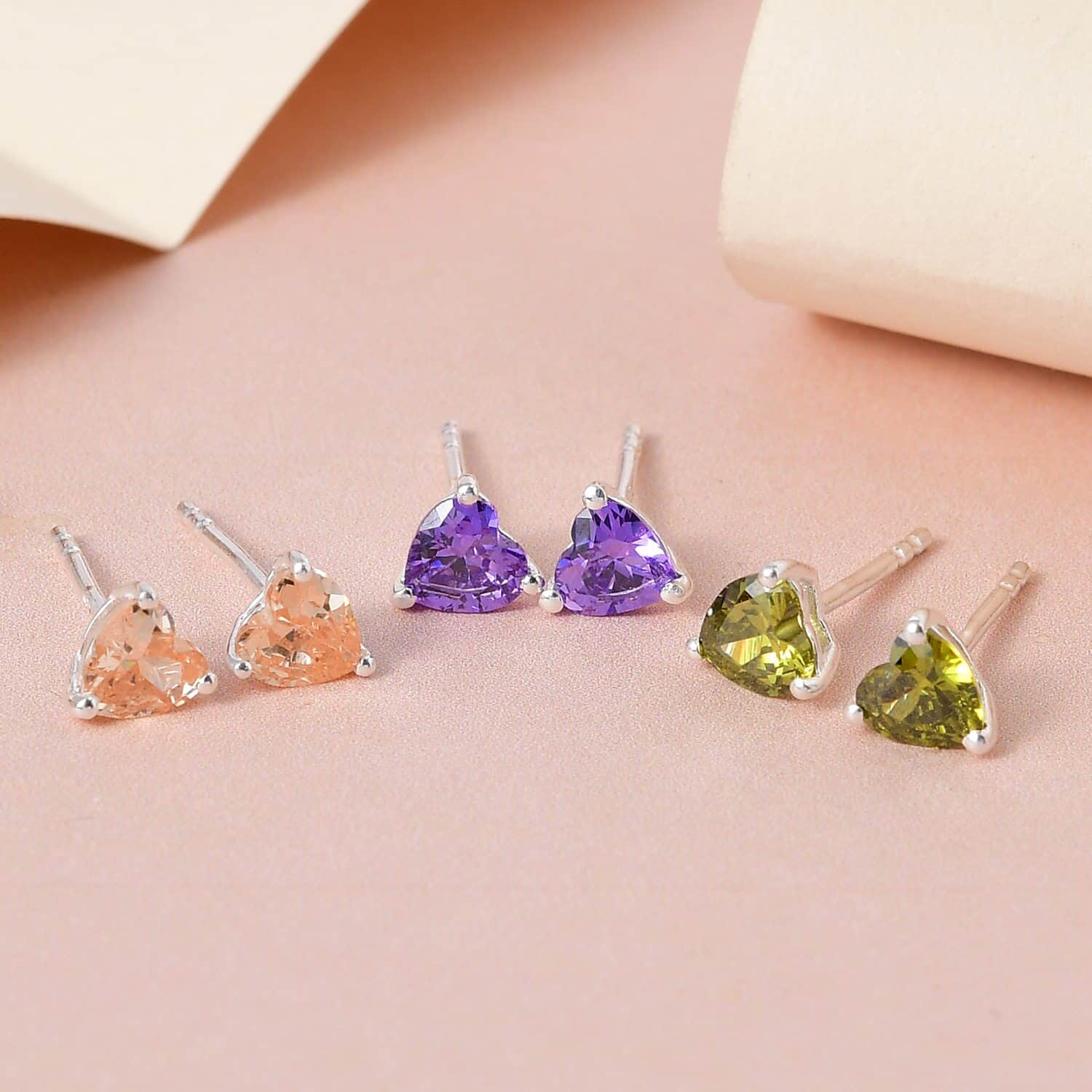 Buy Simulated Champagne, Green and Purple Diamond Set of 3 Heart